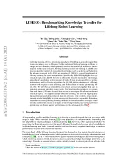 LIBERO: Benchmarking Knowledge Transfer for Lifelong Robot Learning
