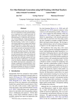 Few Shot Rationale Generation using Self-Training with Dual Teachers