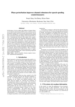 Phase perturbation improves channel robustness for speech spoofing
  countermeasures