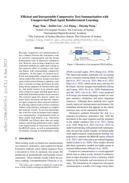 Efficient and Interpretable Compressive Text Summarisation with
  Unsupervised Dual-Agent Reinforcement Learning