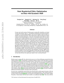 State Regularized Policy Optimization on Data with Dynamics Shift