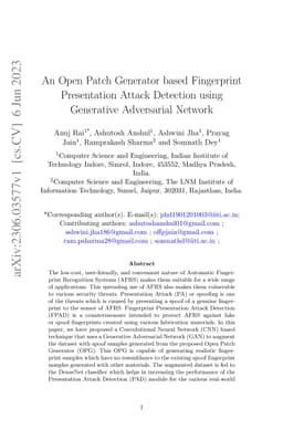 An Open Patch Generator based Fingerprint Presentation Attack Detection
  using Generative Adversarial Network