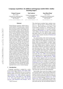 Language acquisition: do children and language models follow similar
  learning stages?