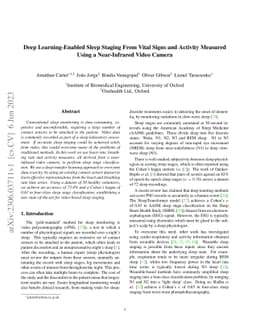 Deep Learning-Enabled Sleep Staging From Vital Signs and Activity
  Measured Using a Near-Infrared Video Camera
