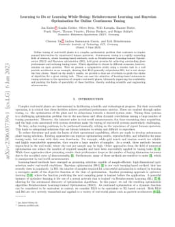 Learning to Do or Learning While Doing: Reinforcement Learning and
  Bayesian Optimisation for Online Continuous Tuning