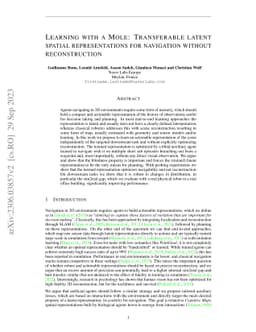 Learning with a Mole: Transferable latent spatial representations for
  navigation without reconstruction