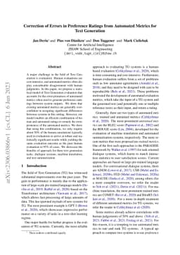 Correction of Errors in Preference Ratings from Automated Metrics for
  Text Generation