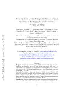 Accurate Fine-Grained Segmentation of Human Anatomy in Radiographs via
  Volumetric Pseudo-Labeling