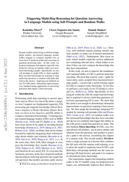 Triggering Multi-Hop Reasoning for Question Answering in Language Models
  using Soft Prompts and Random Walks