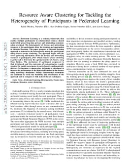 Resource Aware Clustering for Tackling the Heterogeneity of Participants
  in Federated Learning