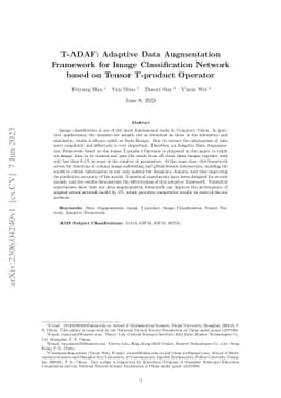 T-ADAF: Adaptive Data Augmentation Framework for Image Classification
  Network based on Tensor T-product Operator
