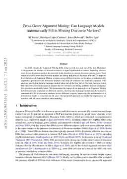 Cross-Genre Argument Mining: Can Language Models Automatically Fill in
  Missing Discourse Markers?