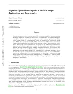 Bayesian Optimisation Against Climate Change: Applications and
  Benchmarks