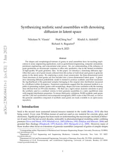 Synthesizing realistic sand assemblies with denoising diffusion in
  latent space