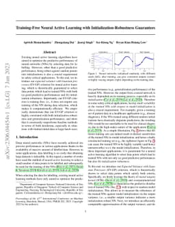 Training-Free Neural Active Learning with Initialization-Robustness
  Guarantees