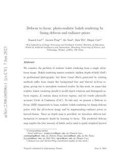 Defocus to focus: Photo-realistic bokeh rendering by fusing defocus and
  radiance priors