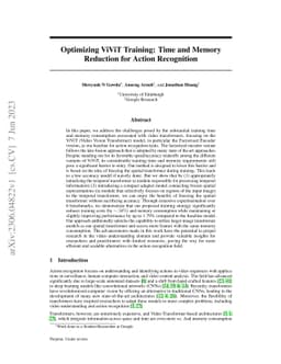 Optimizing ViViT Training: Time and Memory Reduction for Action
  Recognition