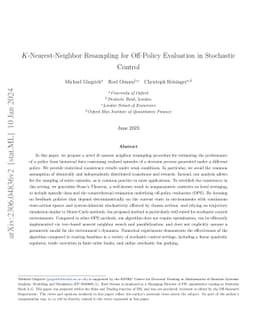 $K$-Nearest-Neighbor Resampling for Off-Policy Evaluation in Stochastic
  Control