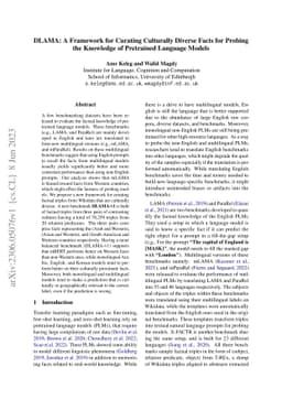 DLAMA: A Framework for Curating Culturally Diverse Facts for Probing the
  Knowledge of Pretrained Language Models