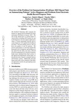 Overview of the Problem List Summarization (ProbSum) 2023 Shared Task on
  Summarizing Patients' Active Diagnoses and Problems from Electronic Health
  Record Progress Notes