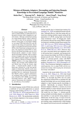 Mixture-of-Domain-Adapters: Decoupling and Injecting Domain Knowledge to
  Pre-trained Language Models Memories