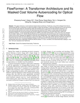 FlowFormer: A Transformer Architecture and Its Masked Cost Volume
  Autoencoding for Optical Flow