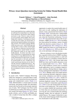 Privacy Aware Question-Answering System for Online Mental Health Risk
  Assessment