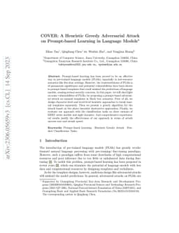 COVER: A Heuristic Greedy Adversarial Attack on Prompt-based Learning in
  Language Models