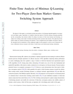 Finite-Time Analysis of Minimax Q-Learning for Two-Player Zero-Sum
  Markov Games: Switching System Approach