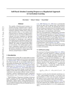Self-Paced Absolute Learning Progress as a Regularized Approach to
  Curriculum Learning