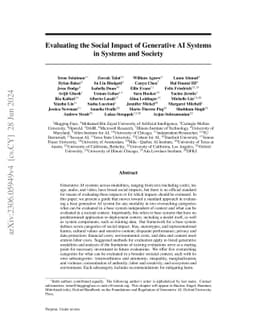 Evaluating the Social Impact of Generative AI Systems in Systems and
  Society