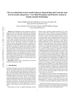 "My sex-related data is more sensitive than my financial data and I want
  the same level of security and privacy": User Risk Perceptions and Protective
  Actions in Female-oriented Technologies