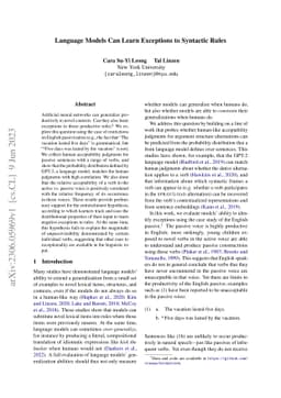 Language Models Can Learn Exceptions to Syntactic Rules