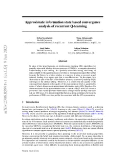 Approximate information state based convergence analysis of recurrent
  Q-learning