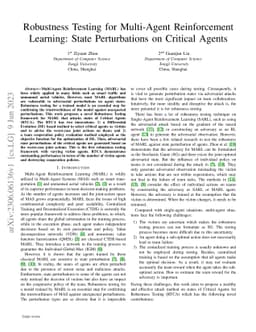 Robustness Testing for Multi-Agent Reinforcement Learning: State
  Perturbations on Critical Agents