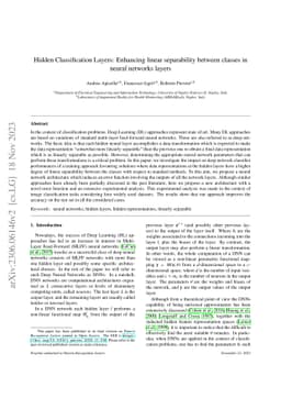 Hidden Classification Layers: Enhancing linear separability between
  classes in neural networks layers