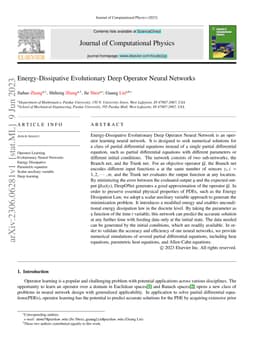 Energy-Dissipative Evolutionary Deep Operator Neural Networks