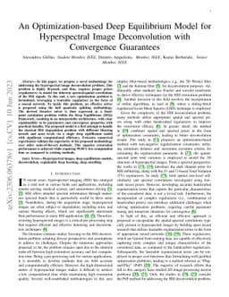 An Optimization-based Deep Equilibrium Model for Hyperspectral Image
  Deconvolution with Convergence Guarantees