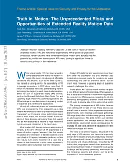 Truth in Motion: The Unprecedented Risks and Opportunities of Extended
  Reality Motion Data