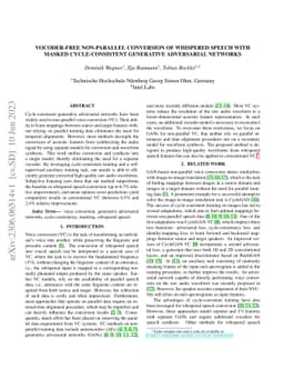 Vocoder-Free Non-Parallel Conversion of Whispered Speech With Masked
  Cycle-Consistent Generative Adversarial Networks