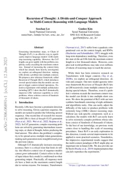 Recursion of Thought: A Divide-and-Conquer Approach to Multi-Context
  Reasoning with Language Models
