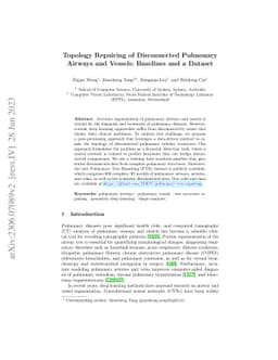 Topology Repairing of Disconnected Pulmonary Airways and Vessels:
  Baselines and a Dataset