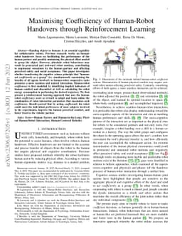 Maximising Coefficiency of Human-Robot Handovers through Reinforcement
  Learning