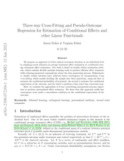 Three-way Cross-Fitting and Pseudo-Outcome Regression for Estimation of
  Conditional Effects and other Linear Functionals
