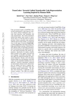 TransCoder: Towards Unified Transferable Code Representation Learning
  Inspired by Human Skills