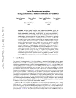 Value function estimation using conditional diffusion models for control