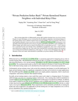 "Private Prediction Strikes Back!'' Private Kernelized Nearest Neighbors
  with Individual Renyi Filter