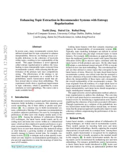 Enhancing Topic Extraction in Recommender Systems with Entropy
  Regularization