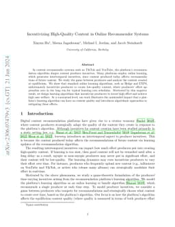 Incentivizing High-Quality Content in Online Recommender Systems