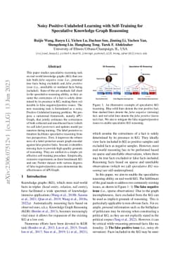 Noisy Positive-Unlabeled Learning with Self-Training for Speculative
  Knowledge Graph Reasoning